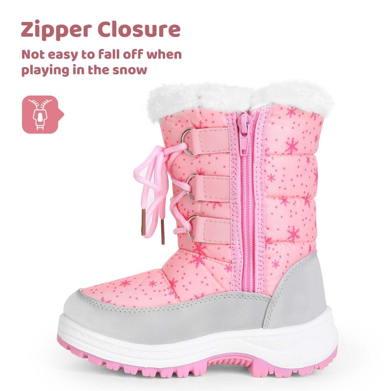 Apakowa Kids Girls Insulated Fur Winter Warm Snow Boots (Toddler/Little Kid) (Color : Pink, Size : 6 M US Toddler) - Image 2